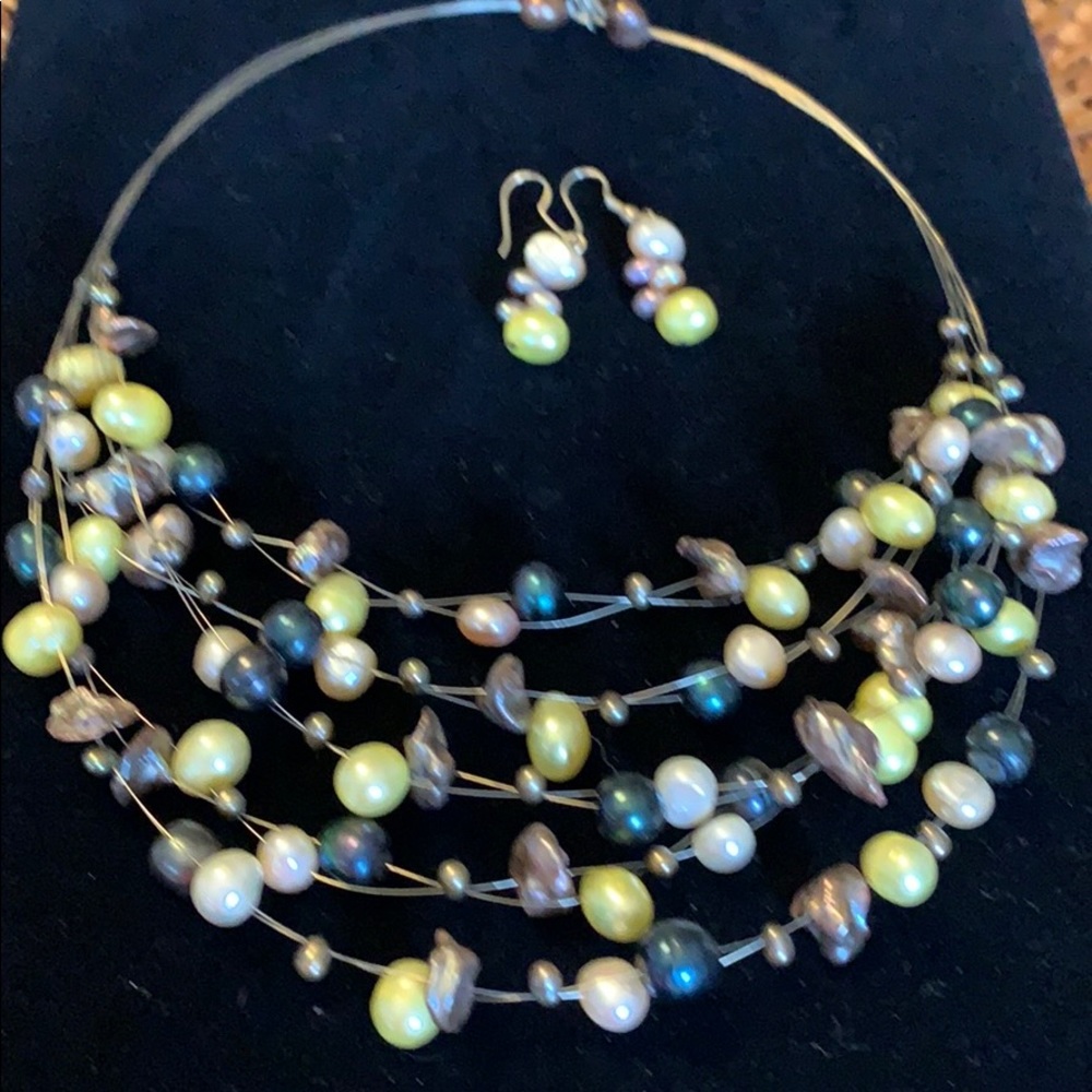 Pearl necklace and earrings